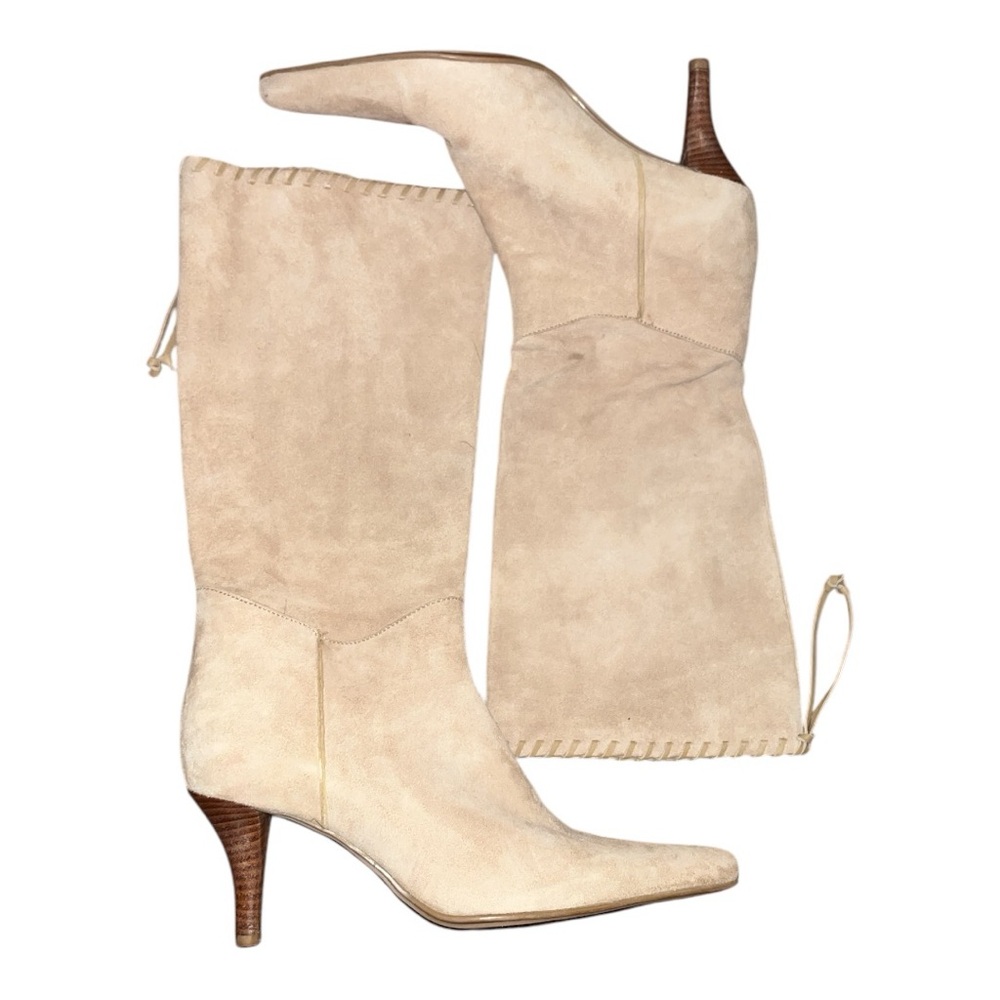 Nine West Cream Tan Heeled Boots with Pointed Toe